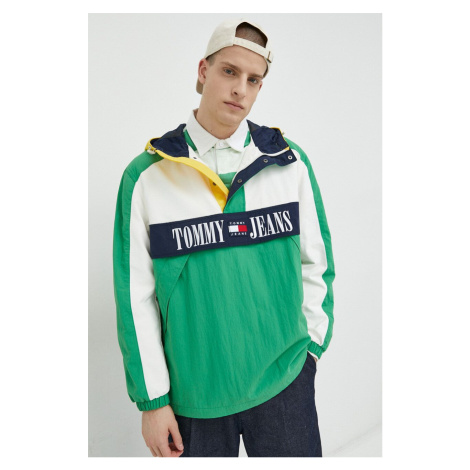 Bunda Tommy Jeans pánska, zelená farba, prechodná, oversize Tommy Hilfiger