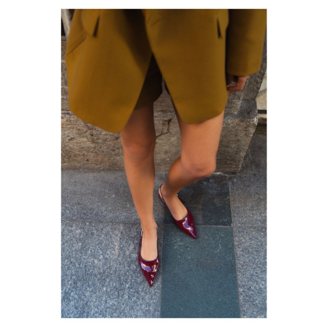 NİŞANTAŞI SHOES Letty Claret Red Patent Leather Buckle Detail Ankle Tied Women's Ballerinas