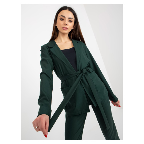 Dark green blazer with pockets and belt