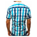 Tyrkysová pánska elegantná károvaná košeľa s krátkymi rukávmi BOLF 8901