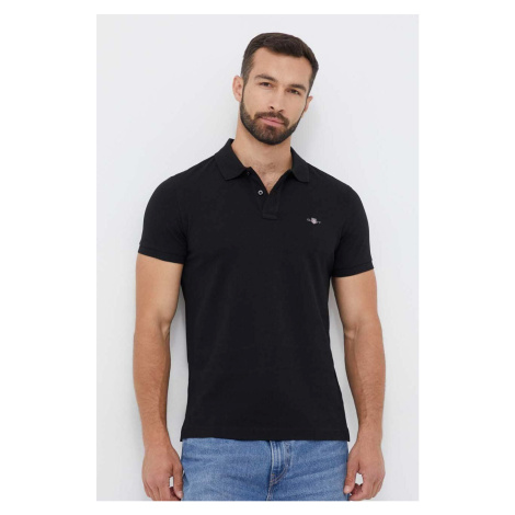 Bavlnené polo tričko Gant čierna farba, jednofarebné