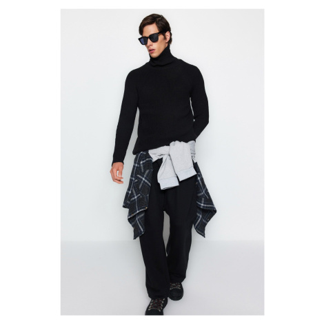 Trendyol Black Slim Fit Turtleneck Raglan Sleeve Basic Knitwear Sweater