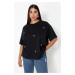 Trendyol Curve Black Heart Accessory Detailed Oversize 100% Cotton Knitted T-shirt