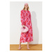 Trendyol Red Floral Printed Size Gimped Woven Dress