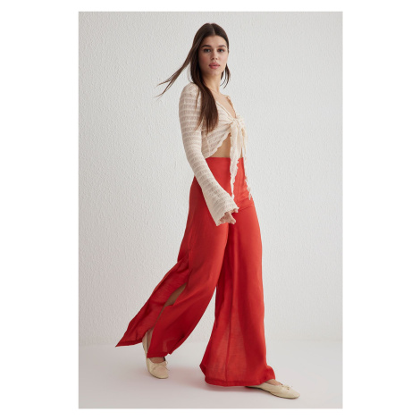 Trendyol Red Modal Wide Leg High Waist Slit Woven Trousers