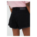 Rifľové krátke nohavice Superdry dámske, čierna farba, jednofarebné, vysoký pás