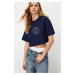 Trendyol Navy Blue 100% Cotton Embroidered Crop Crew Neck Knitted T-Shirt