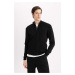 DEFACTO Black Standard Fit Regular Cut Half Zipper Stand Collar Knitwear Sweater