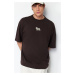 Trendyol Dark Brown Oversize Animal Embroidery Printed 100% Cotton T-Shirt