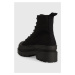 Členkové topánky Tommy Jeans TJW FOXING CANVAS BOOT dámske, čierna farba, na platforme, EN0EN022