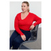 Trendyol Curve Red Asymmetric Collar Buttoned Sleeve Knitwear Sweater