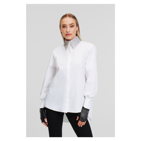 Košeľa Karl Lagerfeld Rhinestone Collar Shirt White