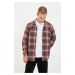 Trendyol Claret Red Men Regular Fit Shirt Collar Long Sleeve Lumberjack Plaid Shirt