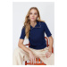 Trendyol Navy Blue Collar Detailed Fitted/Situated Knit Knitted Blouse