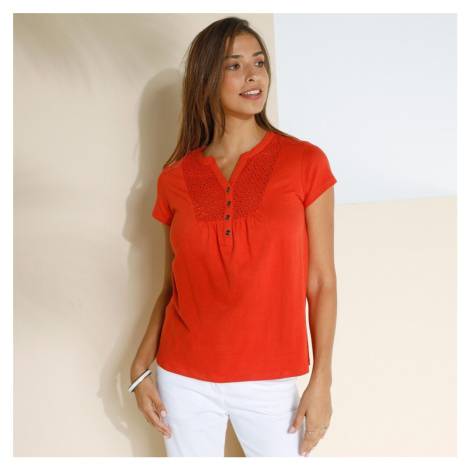 Tričko s krátkymi rukávmi a výstrihom na gombíky lemovaným madeirou Blancheporte