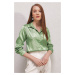 Bigdart 3964 Lightly Flowy Satin Shirt - Y.green