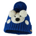 Bontis Detská zimná čiapka s háčkovaným medvedíkom - Kráľovská modrá
