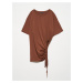 Dilvin 30184 Side Gathered T-Shirt-Brown