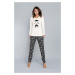 Pyjamas Dima long sleeves, long pants - ecru print/dark melange