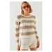 Bianco Lucci Women's Striped Crew Neck Sweater