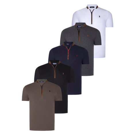 FIVE SET T8571 DEWBERRY ZIPPER MEN'S T-SHIRT-BLACK-WHITE-NAVY BLUE-ANTHRACITE-KHAKI