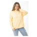 Şans Women's Plus Size Yellow Two Thread Hooded Sweatshirt with Back And Chest Print