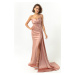 Lafaba Women's Powder Long Satin Evening Dress with Straps & Prom Dress