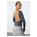 Trendyol Anthracite Deep Backless Fitted Cotton Stretchy Knitted Blouse