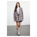 Trendyol Gray Oversize Lined Double Breasted Closure Woven Plaid Blazer Jacket