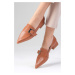 Mio Gusto Carola Tan Color Pointed Toe Women's Low Heel Shoes