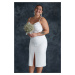 Trendyol Curve White High Waist Woven Bridal Pencil Skirt