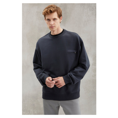 GRIMELANGE Casper Men's Zipper Pocket Round Neck Anthracite Sweatshir