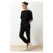 Trendyol Black Crew Neck Short Sleeve Basic Jogger Knitted Blouse Pants Top-Bottom Set