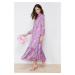 Trendyol Purple Floral Pattern Ruffle Detail Woven Dress