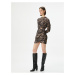 Koton Mini Satin Dress Leopard Pattern Long Sleeve