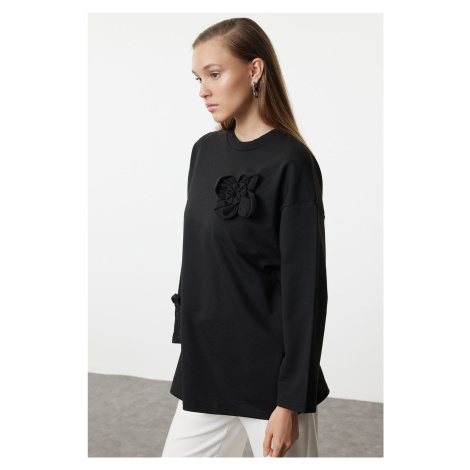 Trendyol Black Rose Detailed Knitted Tunic