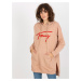 Women's long sweatshirt with slit - beige