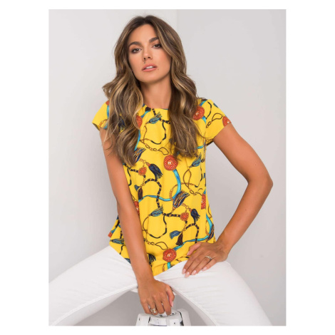 Aleena RUE PARIS yellow blouse with print and buttons on back