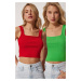 Happiness İstanbul Women's Red Green 2 Pieces Summer Tricot Crop Blouse