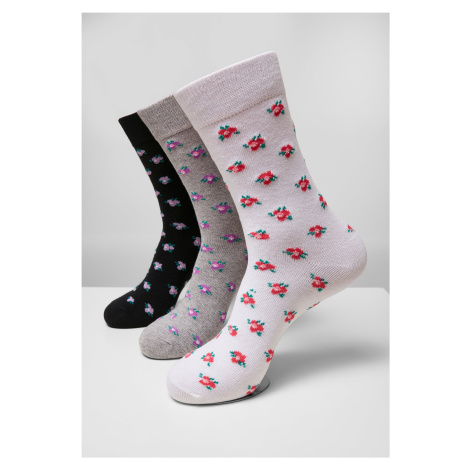 Floral Socks Made of Recycled Yarn 3-Pack Grey+Black+White Urban Classics