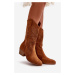 Openwork women's ankle boots Cowgirls on heel Camel Iceda