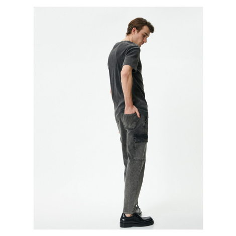 Koton Wide Jeans Trousers Cargo Pocket Washed Tied Waist