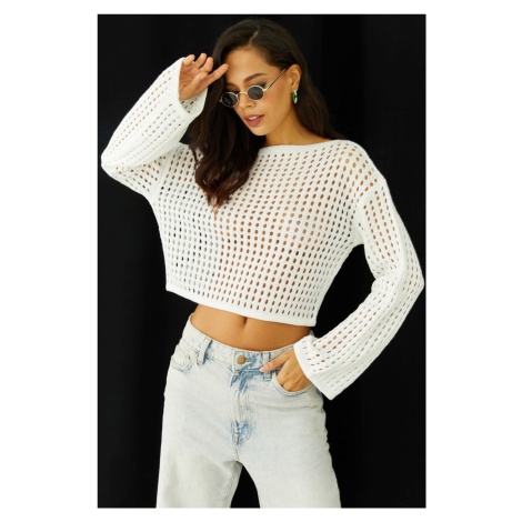 Cool & Sexy Women's White Spanish Sleeve Openwork Knitwear Short Blouse