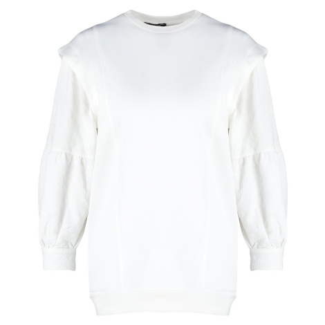 Trendyol White Sleeve Lace Embroidery Detailed Diver/Scuba Knitted Sweatshirt