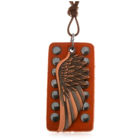 Kožený náhrdelník - anjelské krídlo medenej farby, vybíjaný pás kože