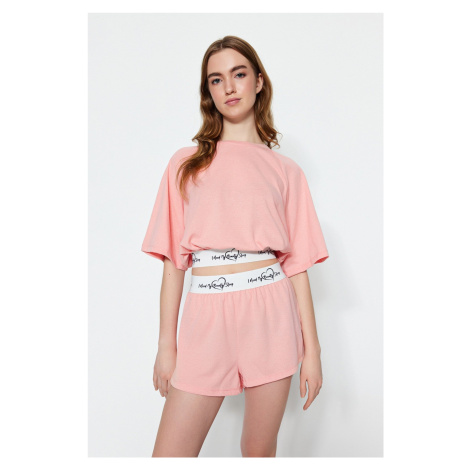 Trendyol Light Pink Cotton Elastic Detailed T-shirt-Shorts Knitted Pajamas Set