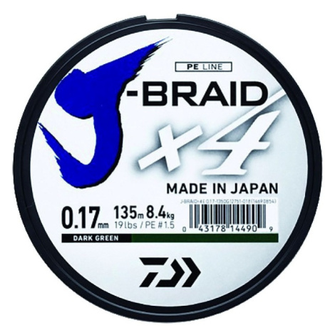 Daiwa splietaná šnúra j-braid 4 žltá 135 m-priemer 0,13 mm / nosnosť 5,9 kg