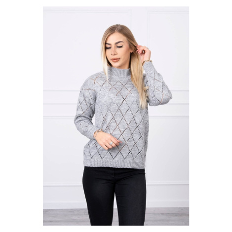 High-neckline sweater with a diamond pattern in gray color