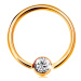 Zlatý 9K piercing - lesklý krúžok a gulička so vsadeným zirkónom čírej farby, 14 mm