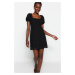 Trendyol Black Straight Cut Mini Woven Chiffon Lined Square Collar Woven Dress